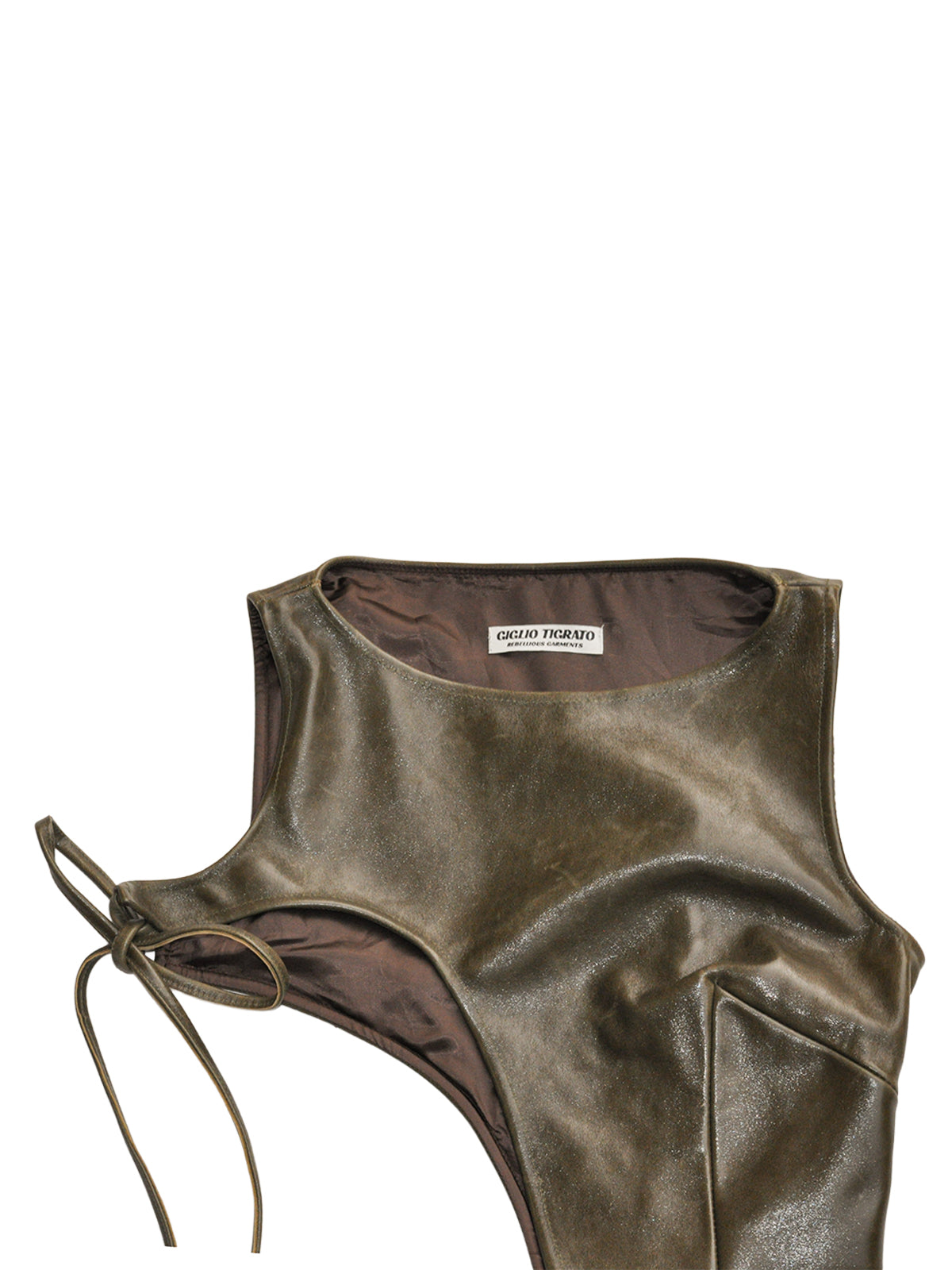 MOJO JOJO TOP IN MILITARY GREEN LEATHER