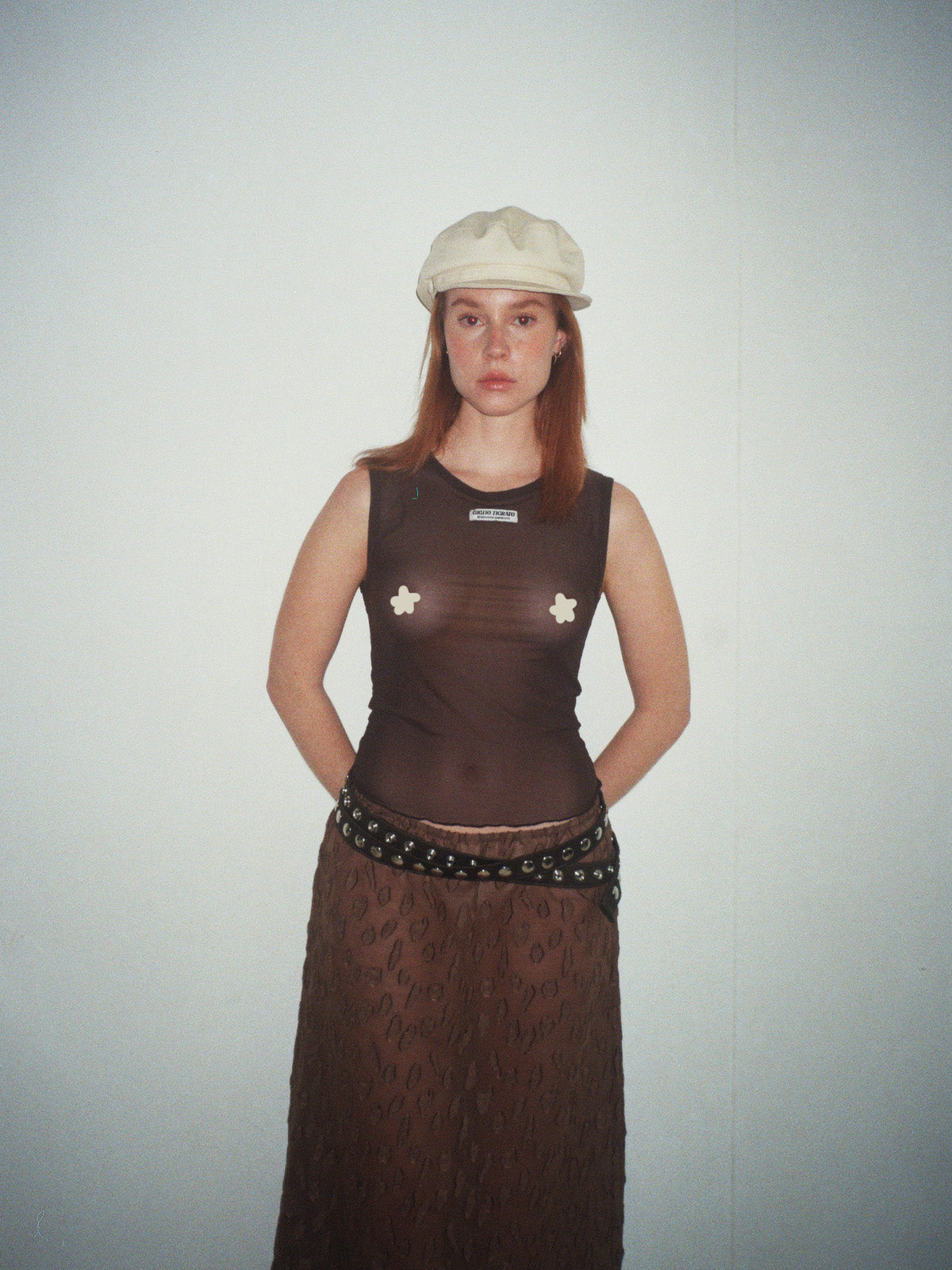 EIVISSA SKIRT IN TRANSPARENT BROWN SPOTTED SILK