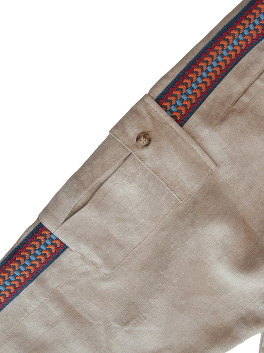 MENSWEAR VOL.1 - GALAPAGOS CARGO PANTS ECRU , BLUE ORANGE BAND