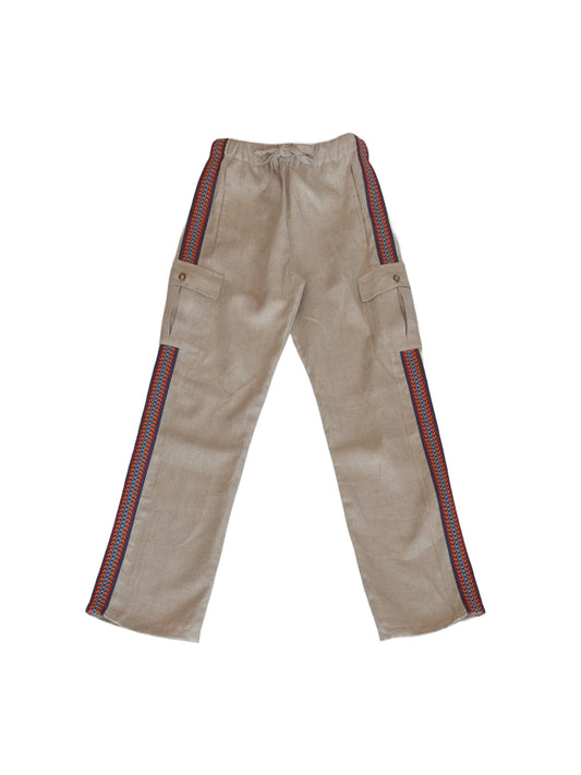 MENSWEAR VOL.1 - GALAPAGOS CARGO PANTS ECRU , BLUE ORANGE BAND