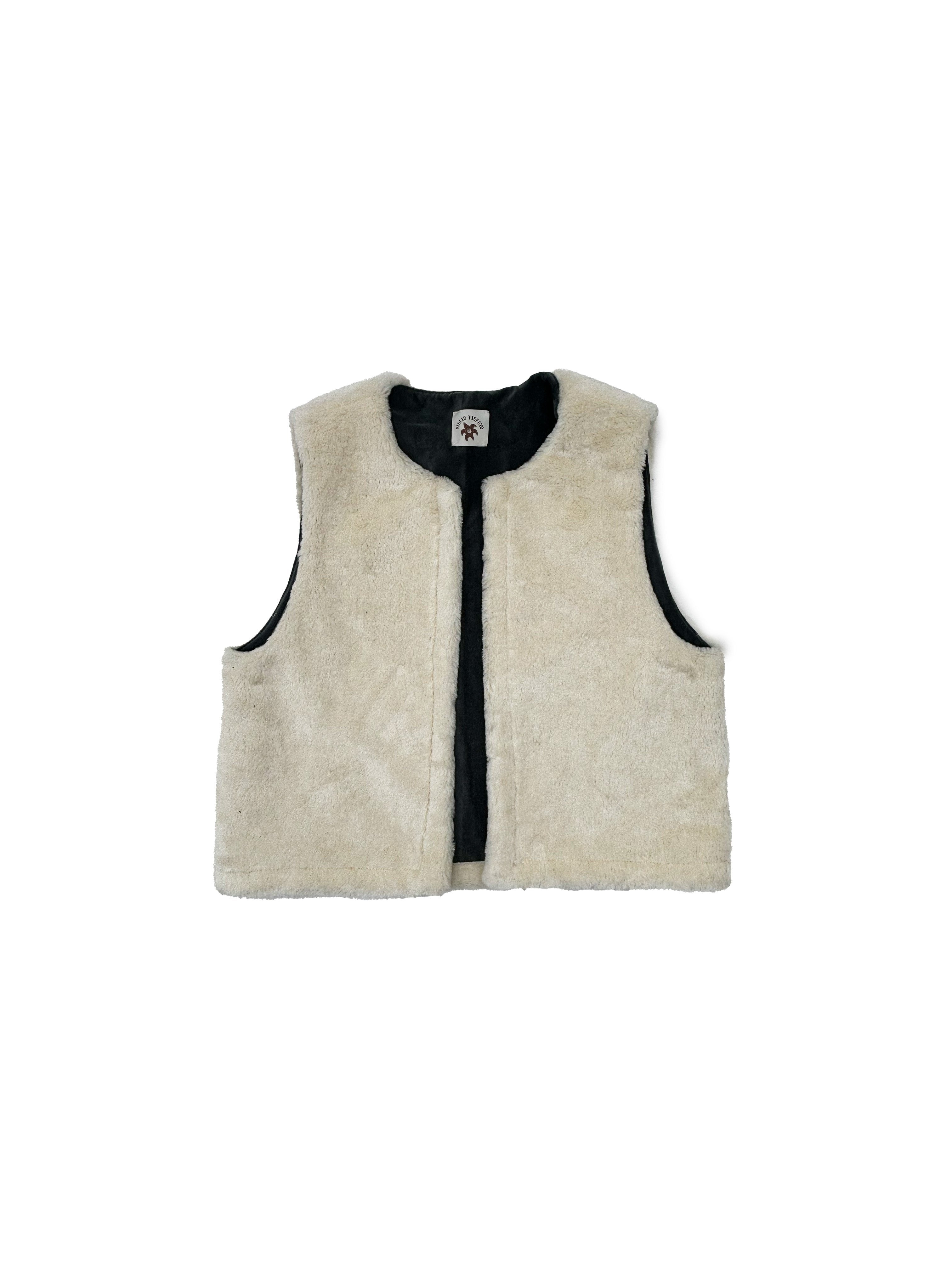 Fuffy Double-face Vest in Light Blue Velvet and Shearling