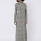 long dress, front view, side slit, one sleeve, animalier