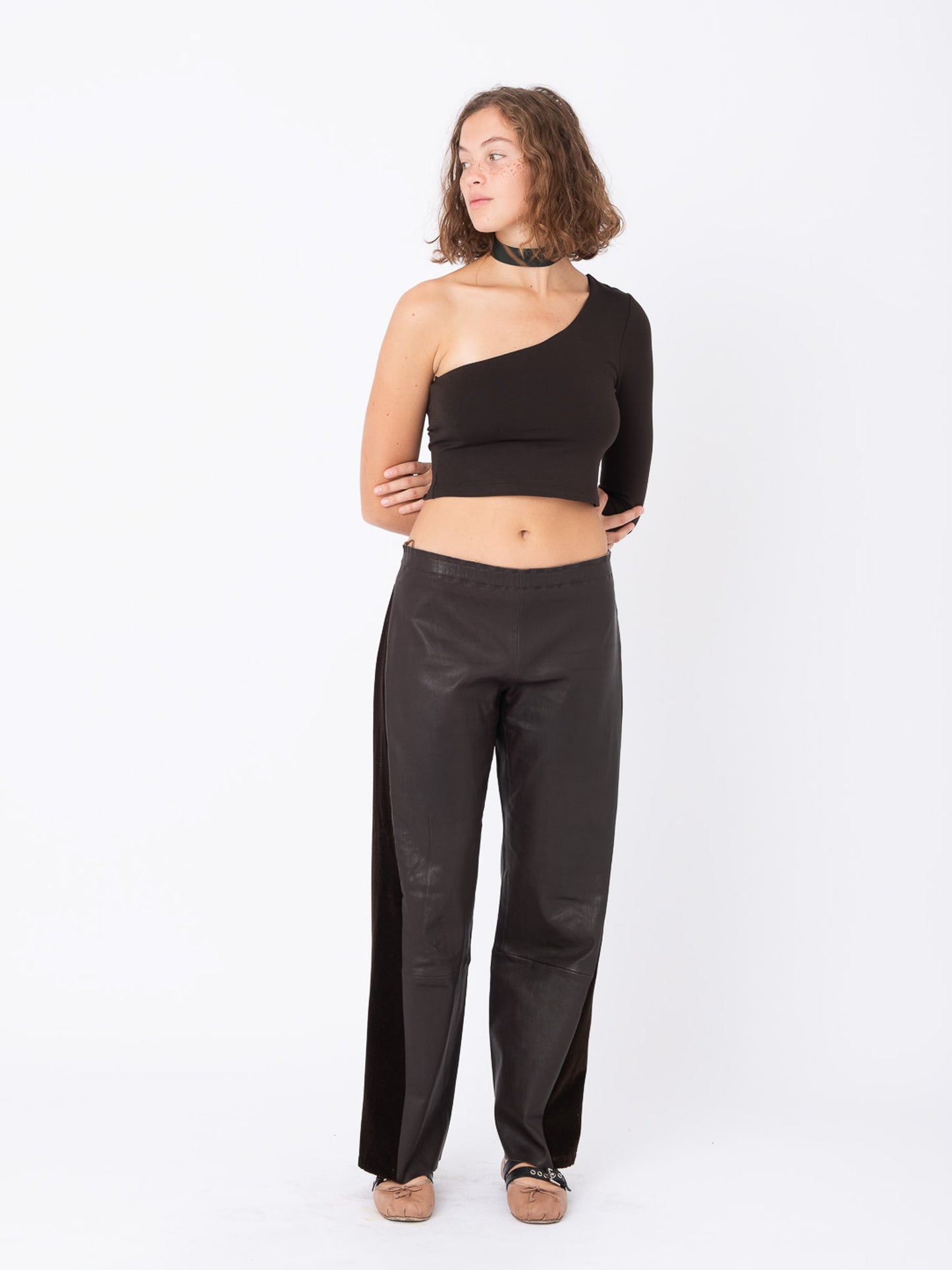 Azalea Brown Leather Pants with Velvet Inserts