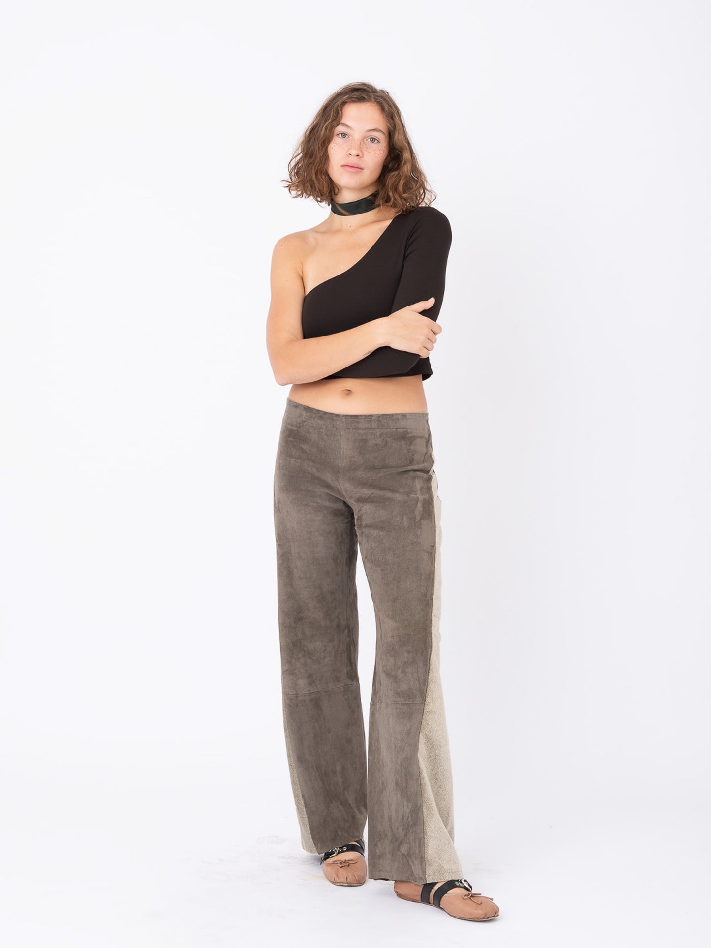 Azalea Grey Suede Pants with Velvet Inserts