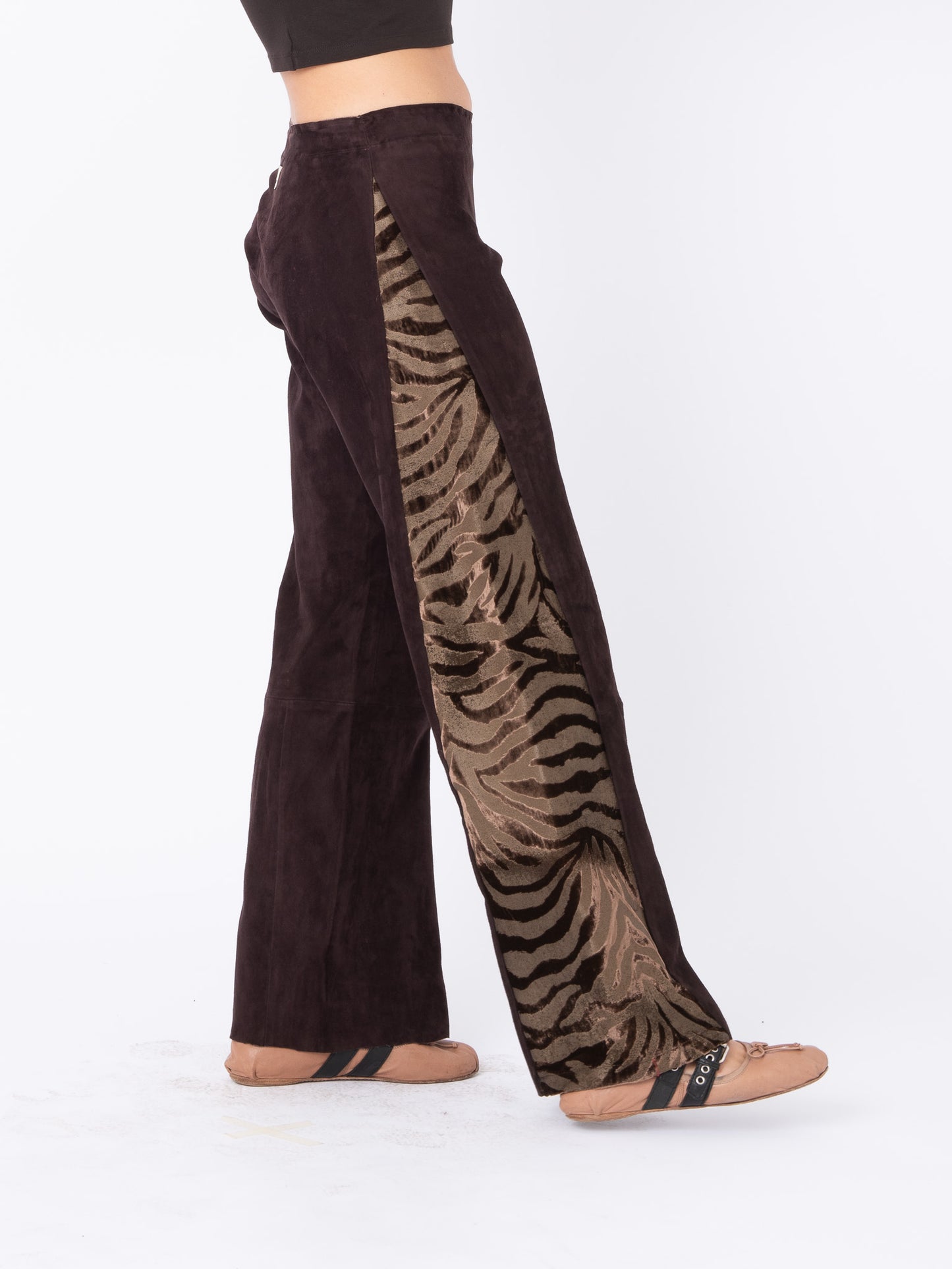 Azalea Chocolate Suede Pants with Tiger Velvet Inserts