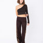 Azalea Chocolate Suede Pants with Tiger Velvet Inserts