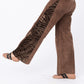 Azalea Light Brown Suede Pants with Tiger Velvet Inserts
