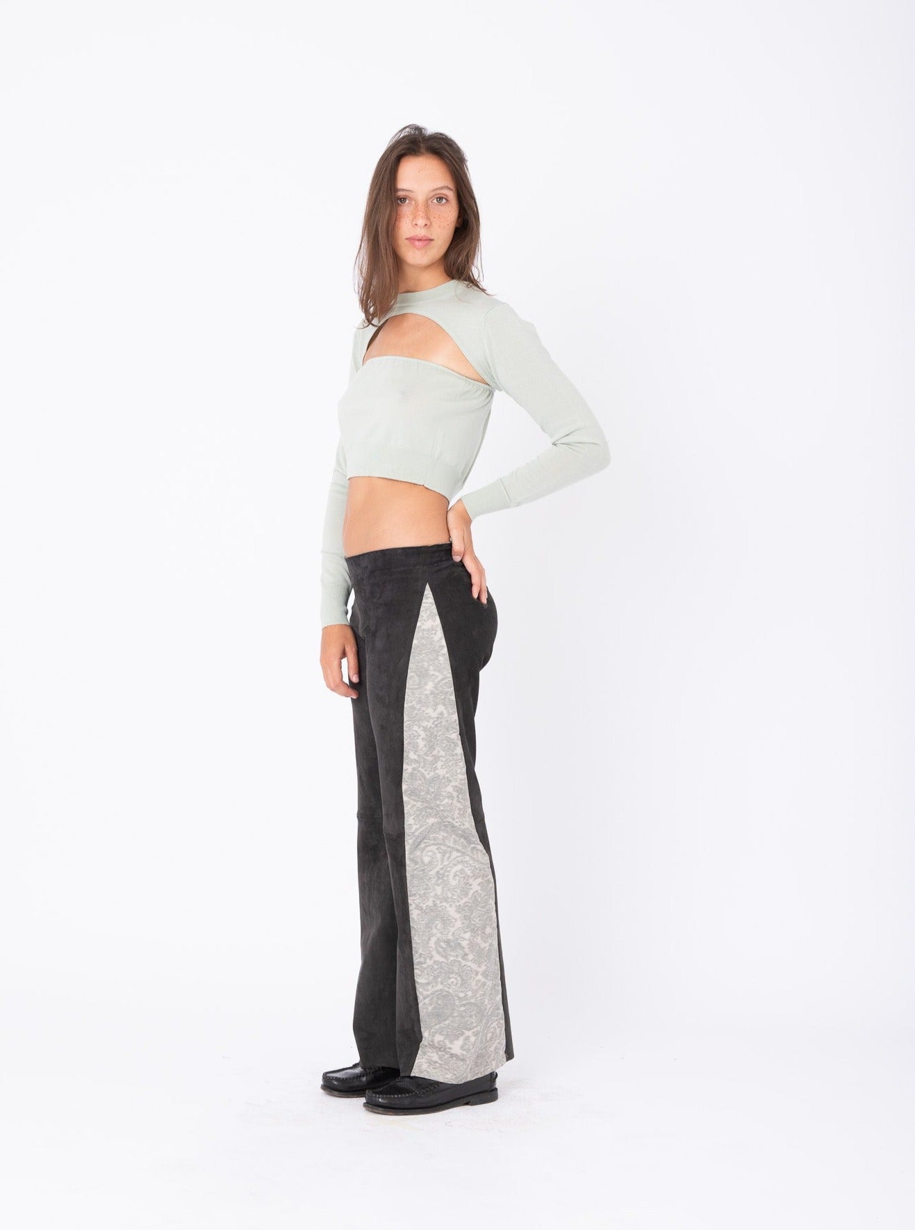Azalea Anthracite Suede Pants with Paisley Insert