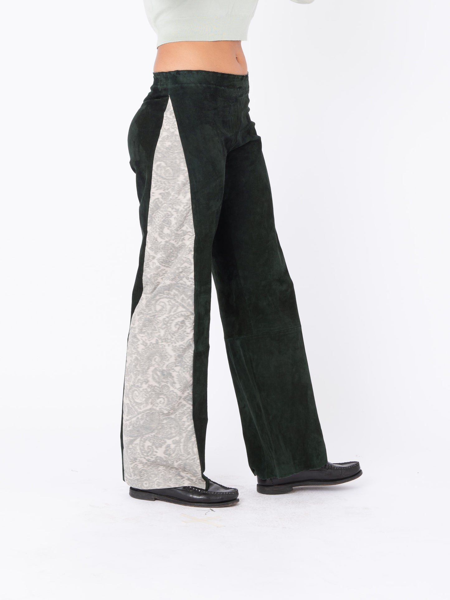 Azalea Green Suede Pants with Paisley Inserts