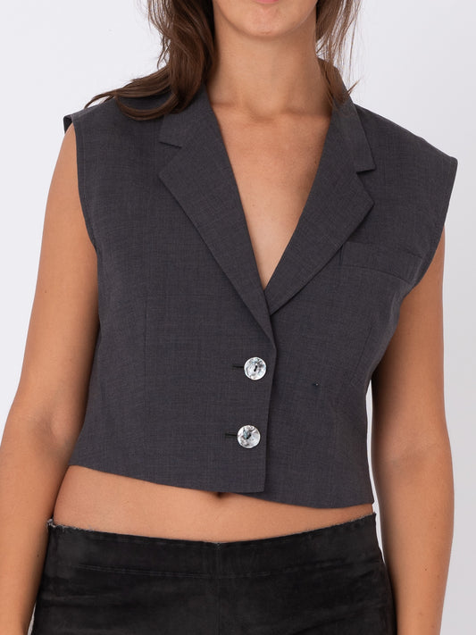 Uma Cropped Vest in Dark Grey Wool