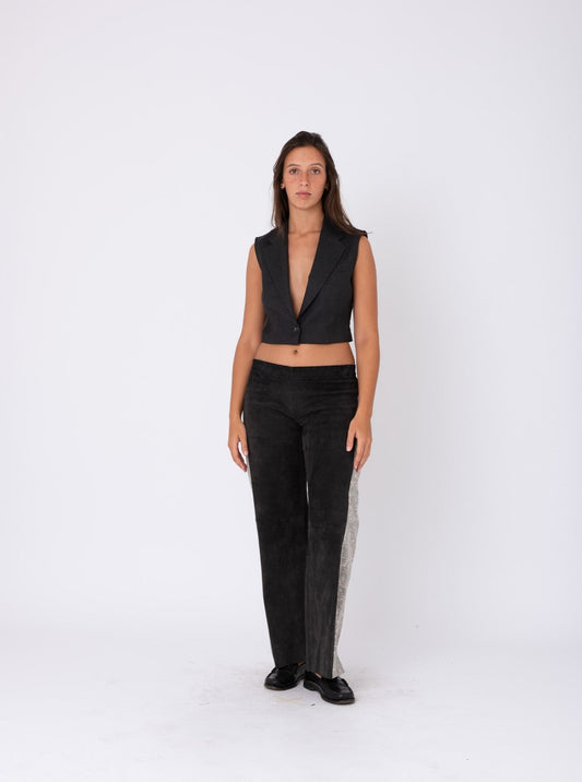 Uma Cropped Vest in Anthracite  Grey Wool