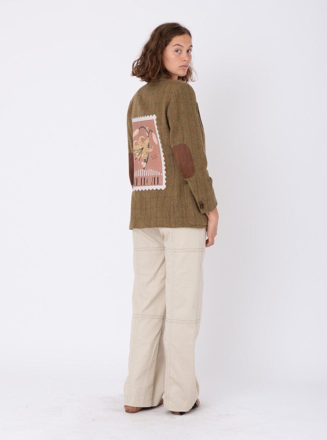 Vintage Brown Wool Blazer w/ Lily Stamp