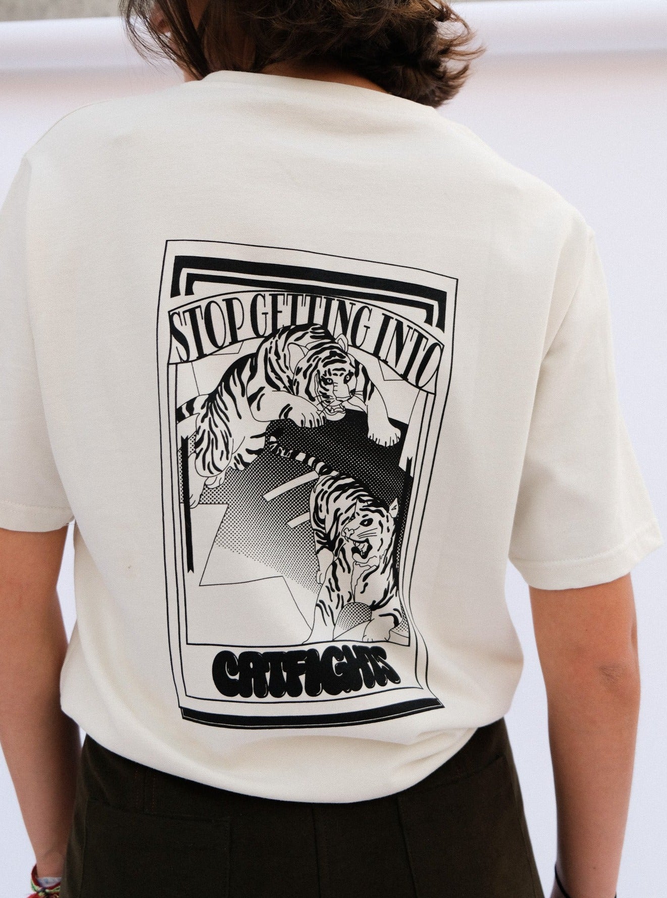 T-shirt, back view, unisex, tiger print