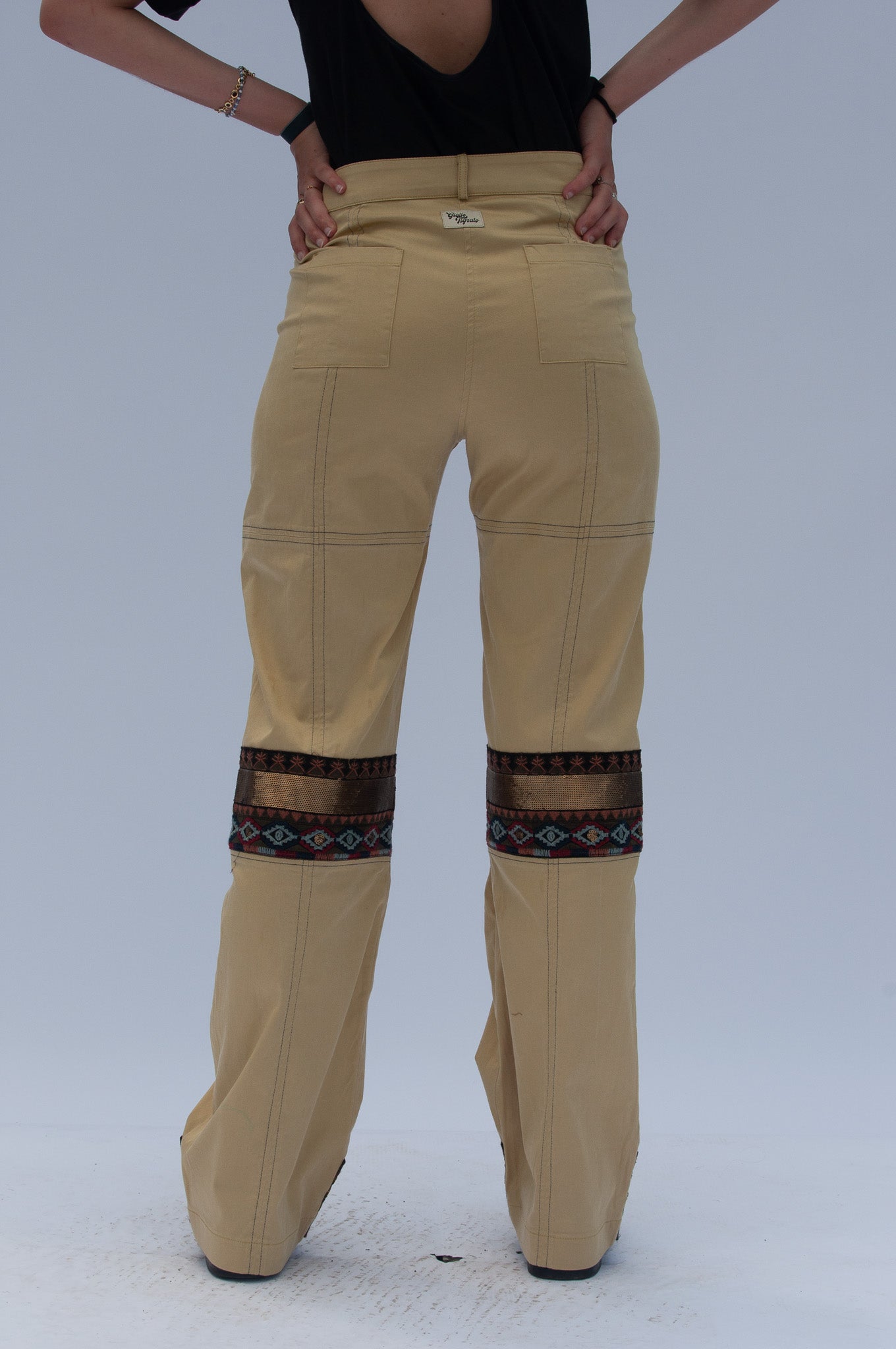 Bambù Trousers in Yellow Cotton with decorations