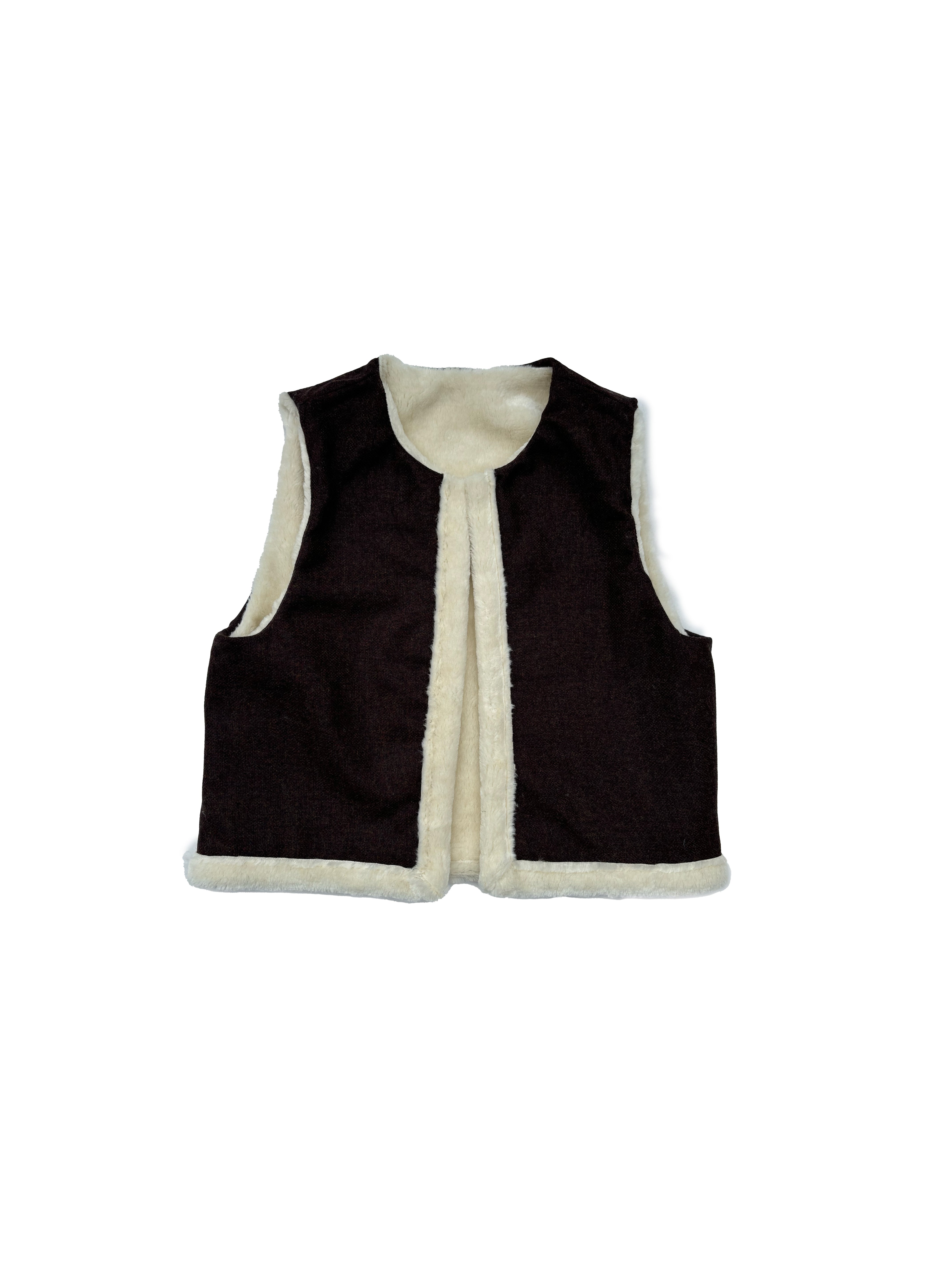 Fuffy Double-face Vest in Brown Wool and Shearling