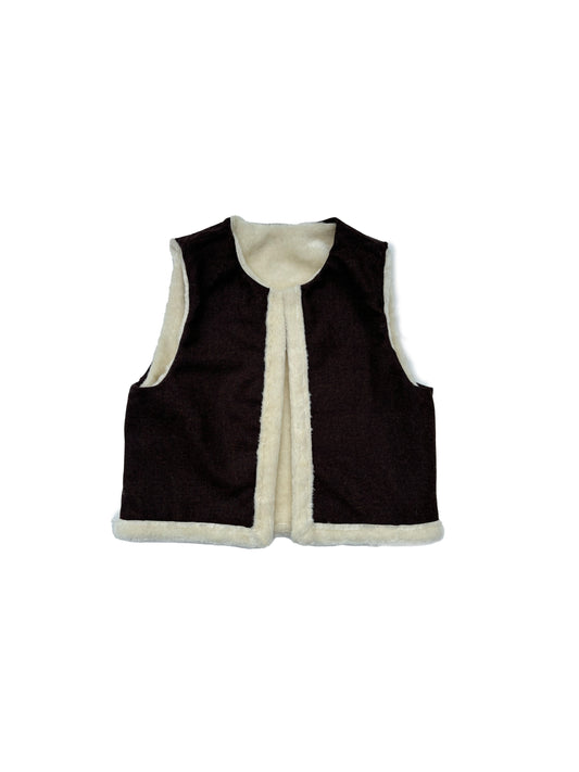 Fuffy Double-face Vest in Brown Wool and Shearling