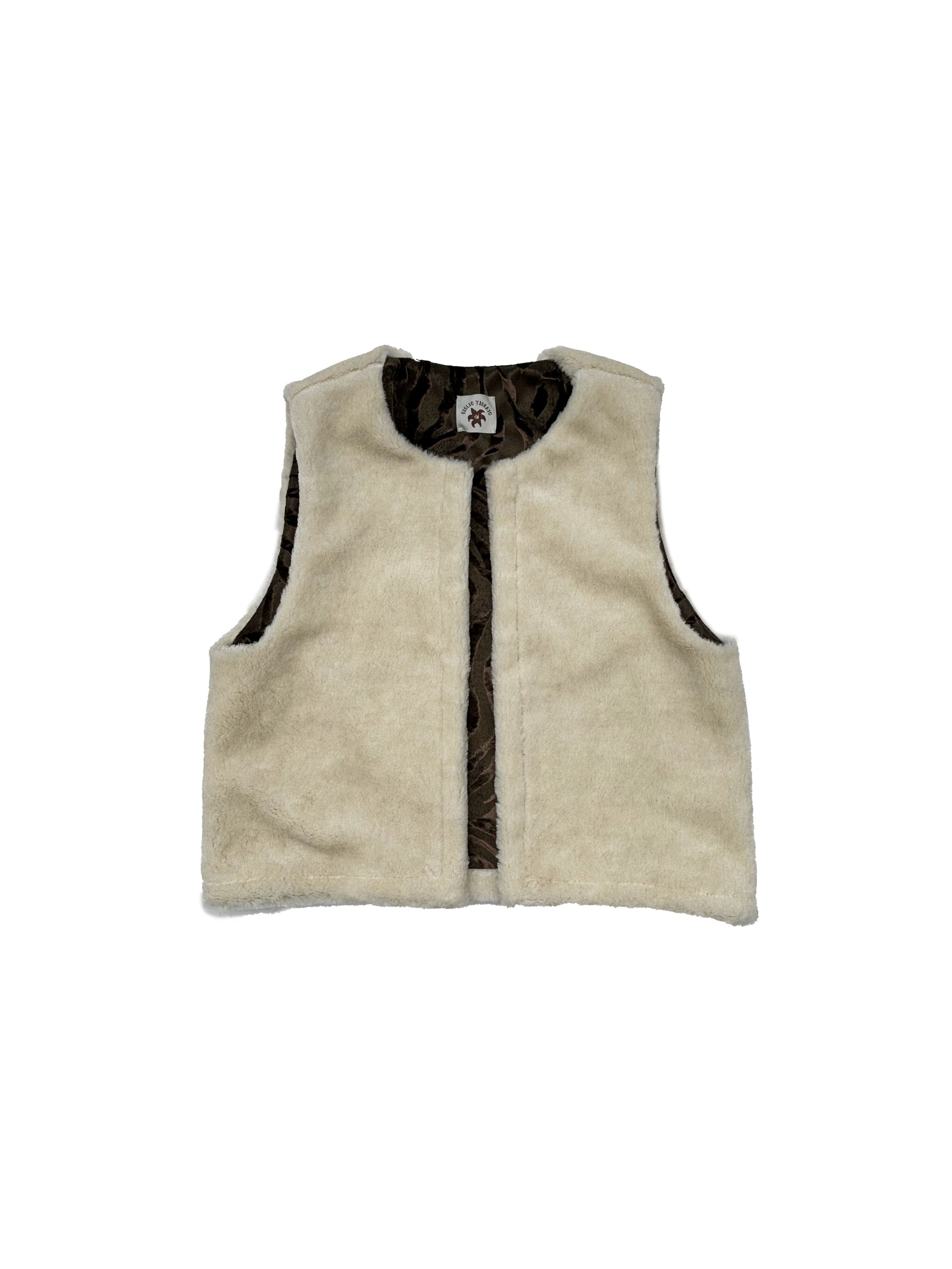 Fuffy Double-face Vest in Tiger Velvet Jacquard and Shearling