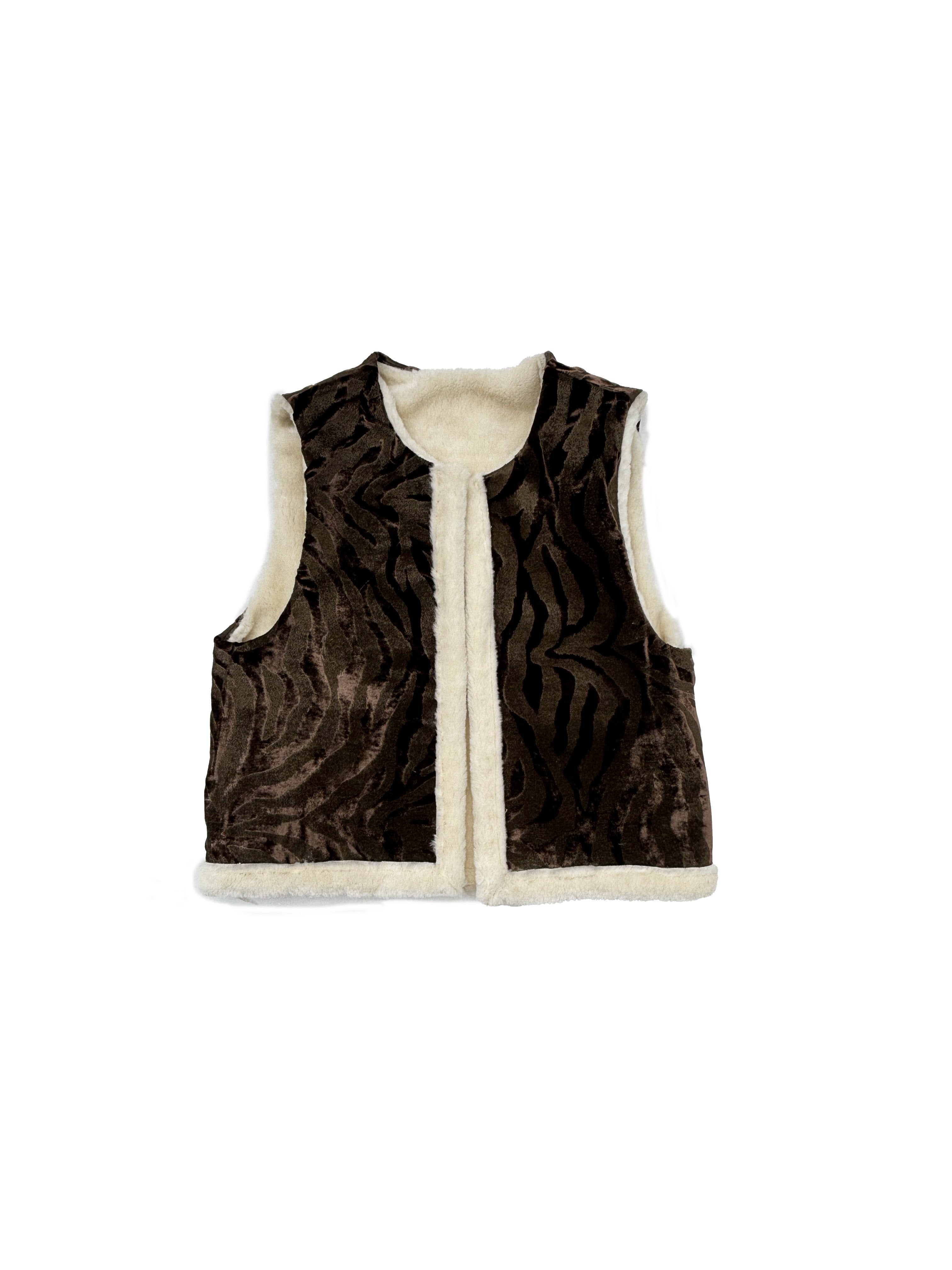 Fuffy Double-face Vest in Tiger Velvet Jacquard and Shearling