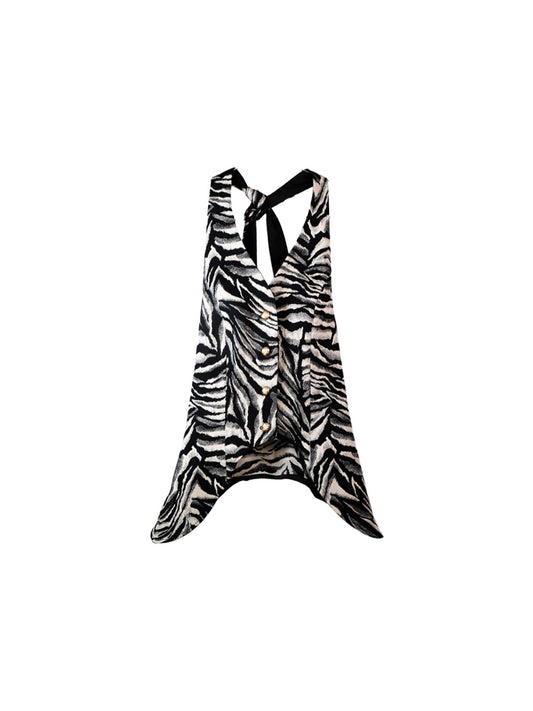Top, front view, Fitted top, versatile, animalier, upcycled