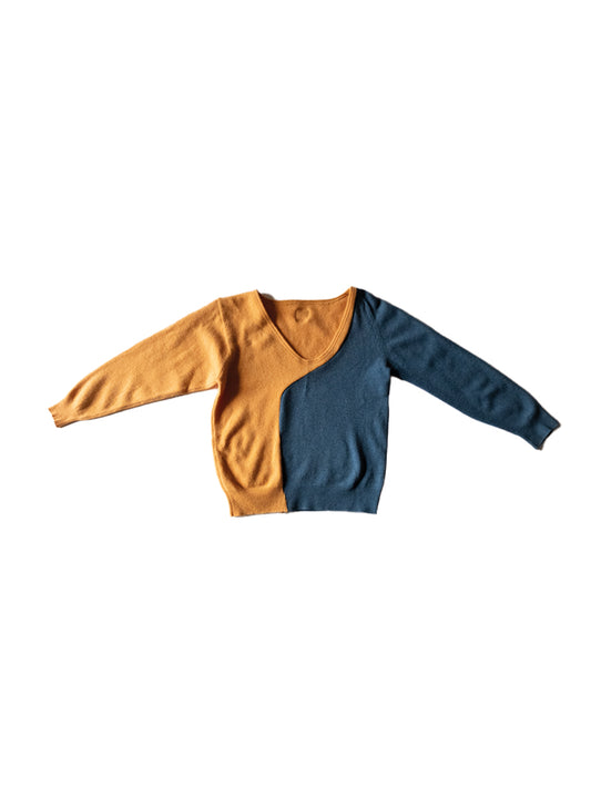 Upcycled Orange and Blue Pullover