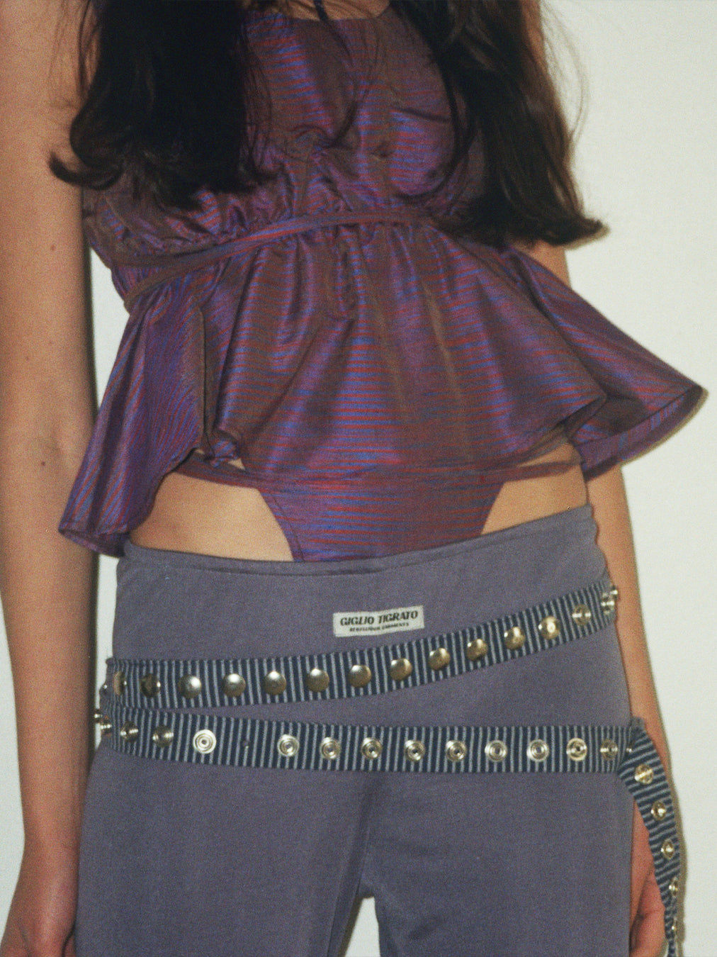 CARLOTA TOP IN BLUETTE STRIPED SHANTUNG