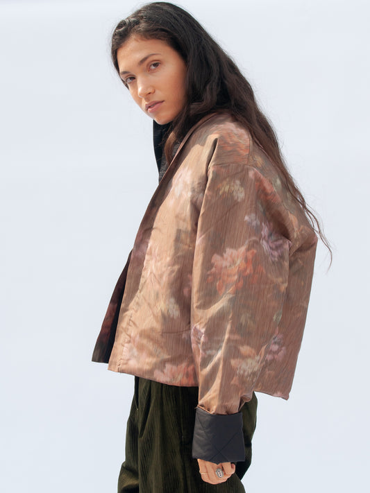 Floral Kimono Jacket In Brown
