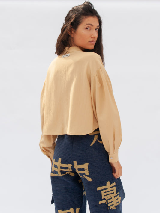 Mia Shirt in Beige Wool and Silk