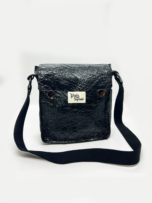 Mini Postman Bag in Black Shiny Leather
